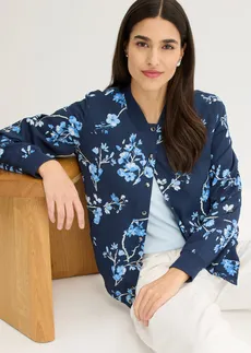 Korte bomber jack • donkerblauw/lichtblauw gebloemd • bonprix online shop