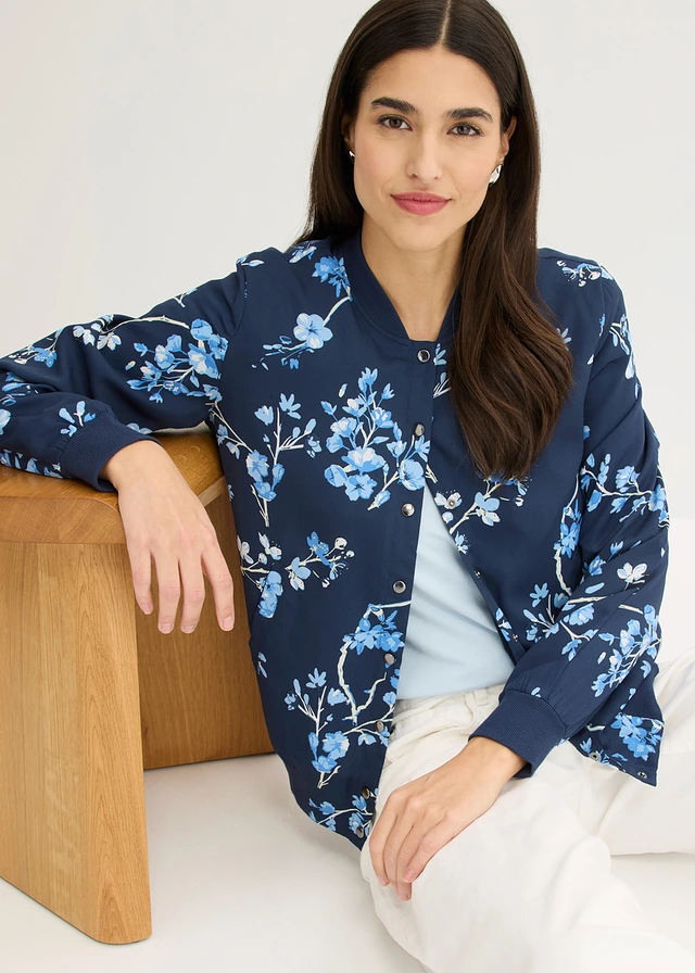 Korte bomber jack • donkerblauw/lichtblauw gebloemd • product-page.page-title-suffix