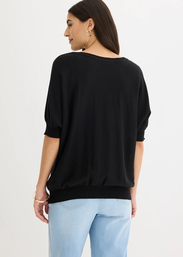 Pull en fine maille de coton mélangé, Couleur: noir