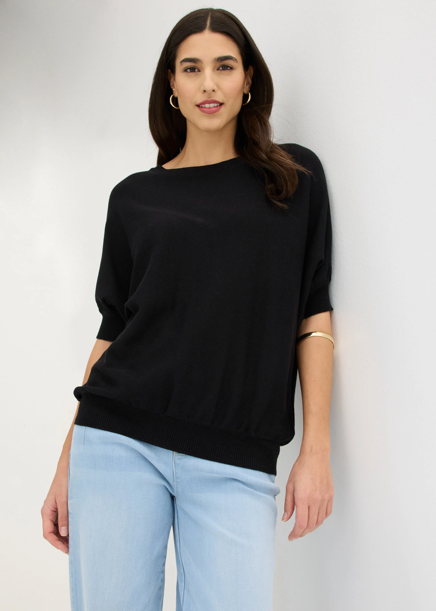 Pull en fine maille de coton mélangé • noir • Boutique bonprix