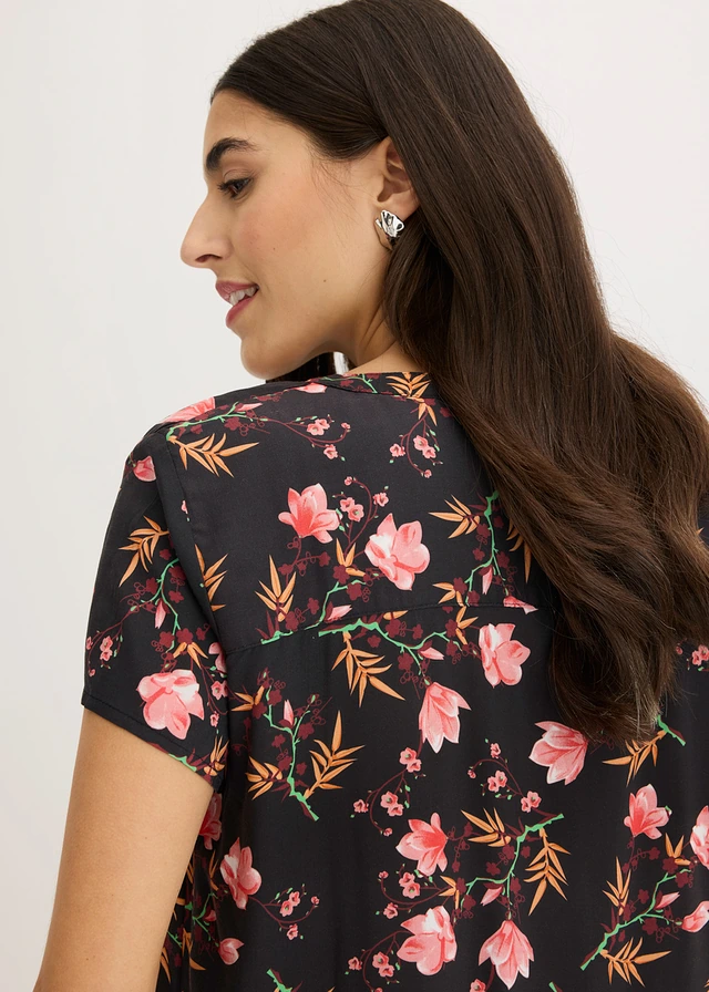 Blouse van viscose met korte mouwen • zwart gebloemd • product-page.page-title-suffix