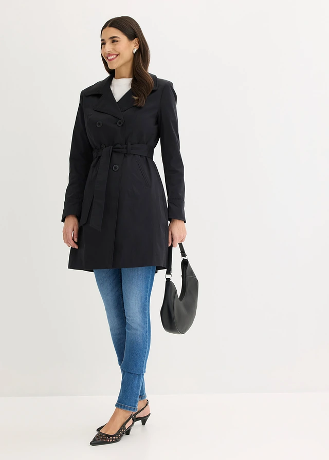 Trenchcoat van katoen, Kleur: zwart
