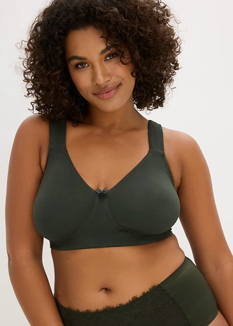 Lot de 2 soutiens-gorge minimiseurs moulés sans armatures en coton, Couleur: olive + olive foncé