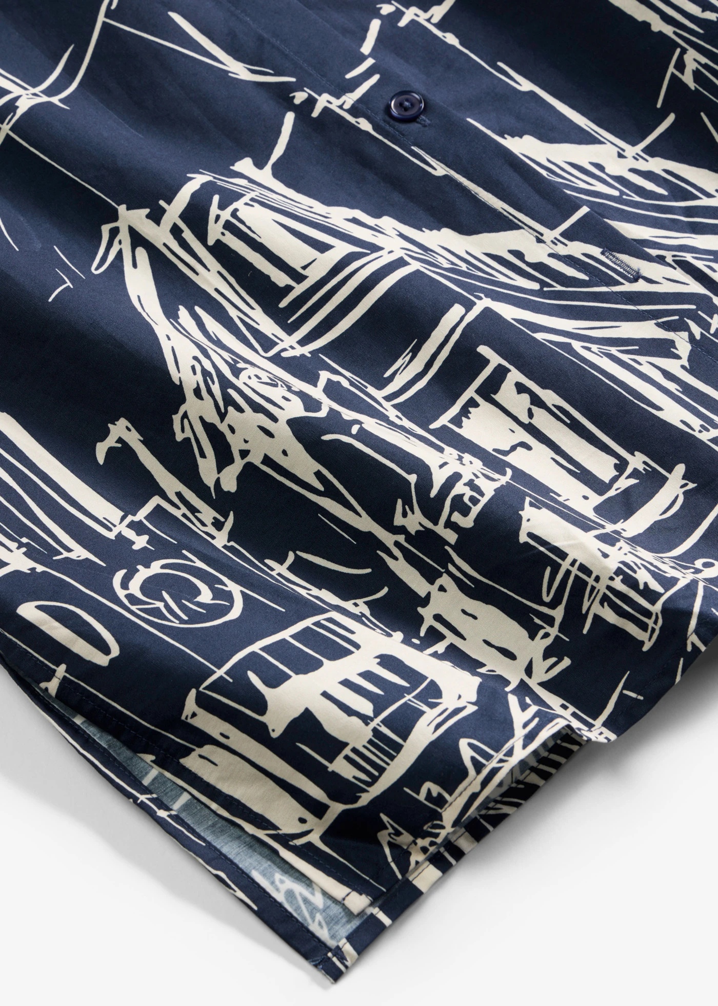 Robe-chemise en popeline de coton • bleu foncé/écru graphique • Boutique bonprix