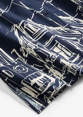 Overhemdjurk van katoenpopeline • donkerblauw-ecru grafische print • bonprix online shop