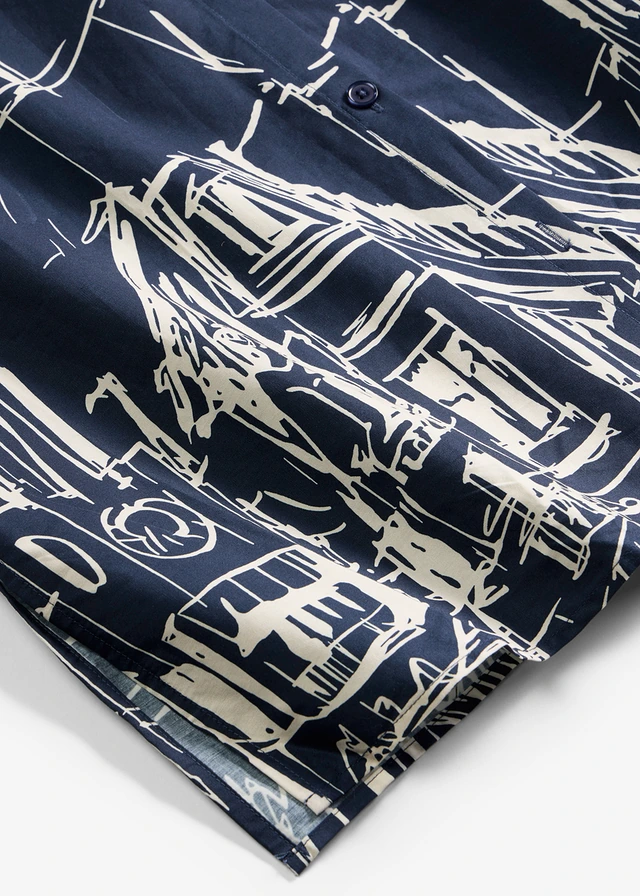 Robe-chemise en popeline de coton • bleu foncé/écru graphique • product-page.page-title-suffix