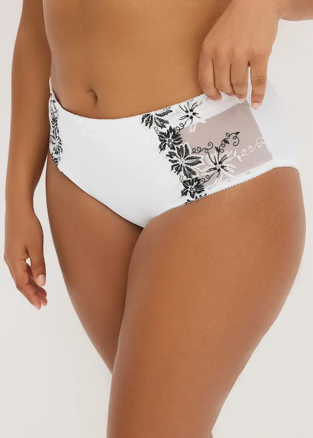 Corrigerende slip met elegant borduursel (set van 2), Kleur: wit+wit-zwart