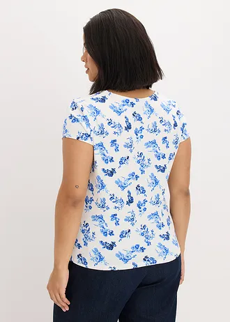 Shirt van elastisch katoen, Kleur: blauw-wolwit gebloemd