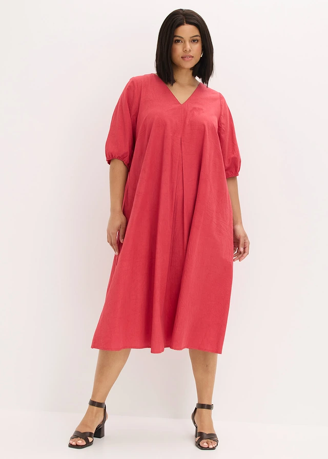 Robe midi 100% coton, Couleur: rouge cerise