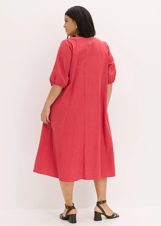 Robe midi 100% coton, Couleur: rouge cerise