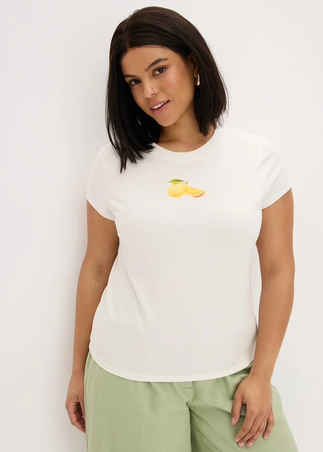 T-shirt en coton extensible, Couleur: écru