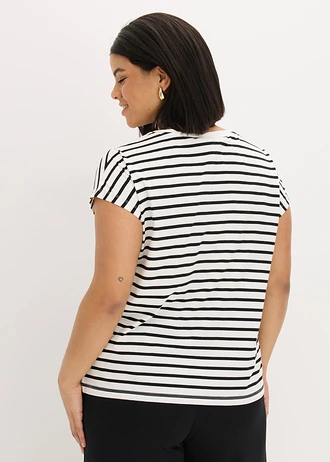 Shirt in een viscosemix, Kleur: wolwit/zwart gestreept