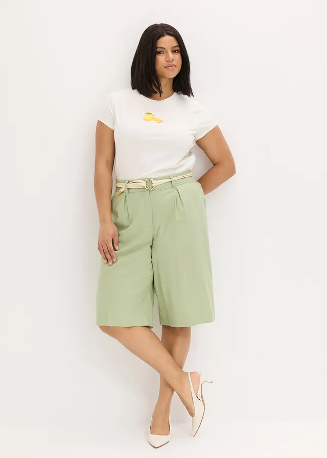 Bermuda en lin mélangé, Couleur: vert pâle
