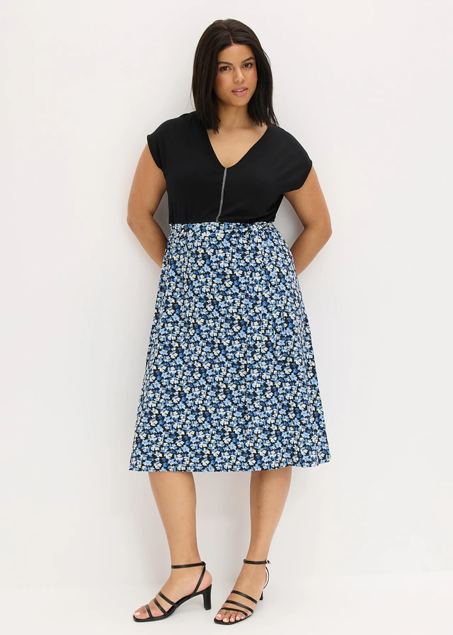 Robe midi en jersey viscose, Couleur: bleu cristal floral