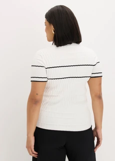 Svetr s krátkým rukávem, z bavlněné směsi, barva: přírodní bílo-černá s proužky