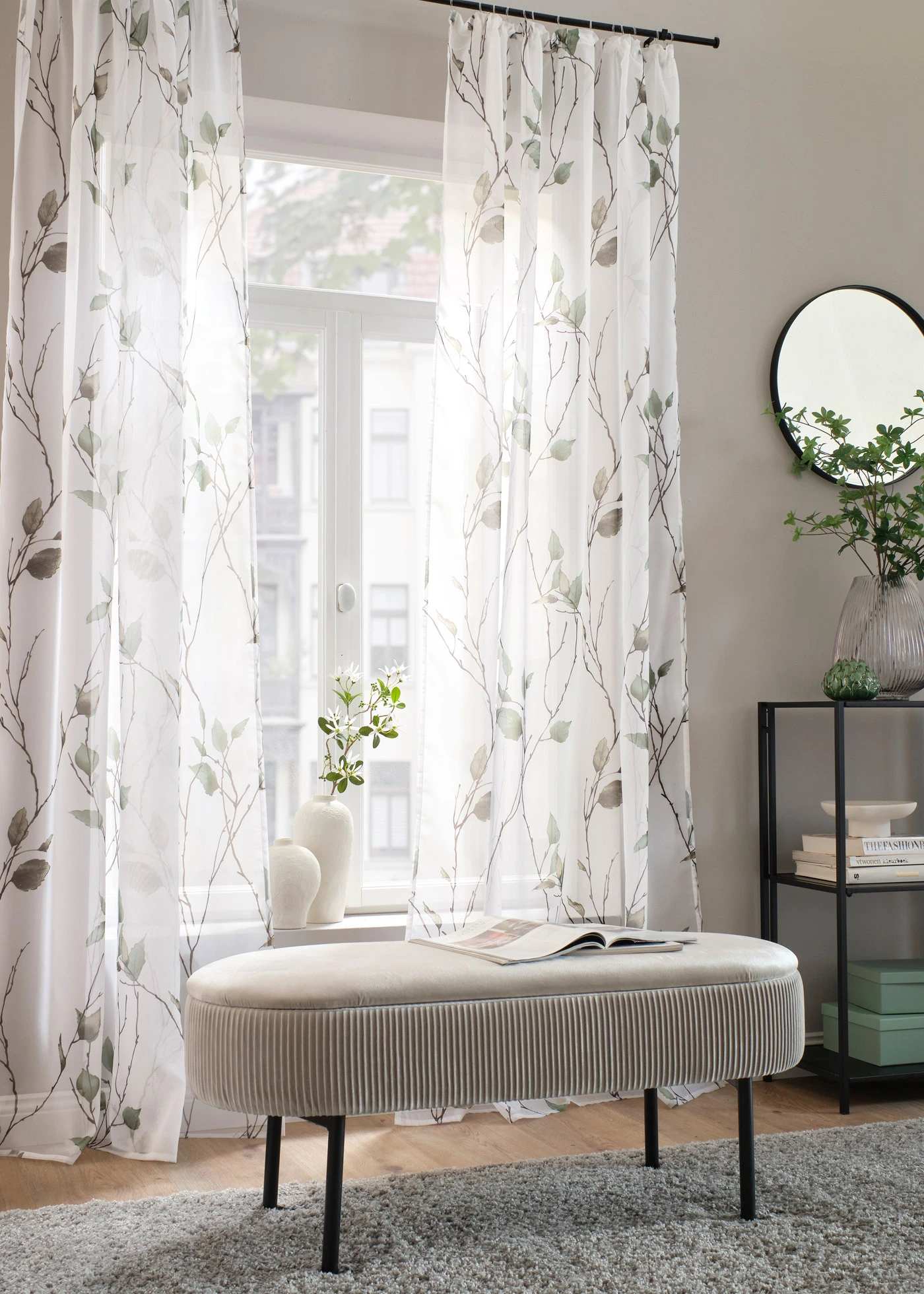 Voilage en tissu léger (1 pce), aussi en extra-long • vert/blanc/gris • Boutique bonprix