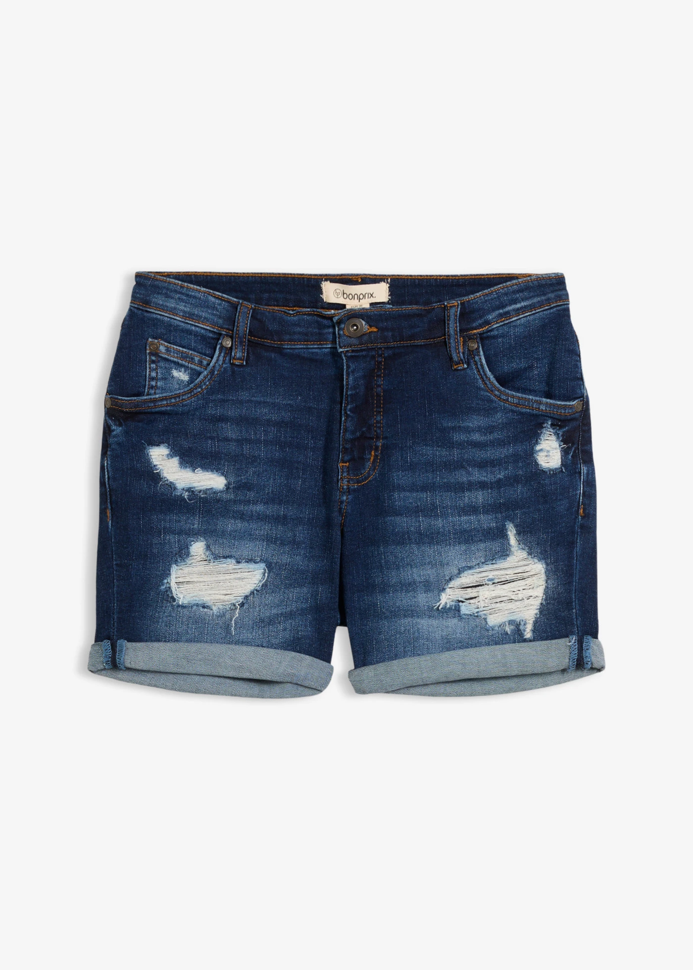 Džínové šortky s obnošenými efekty, Mid Waist • modrý denim • bonprix obchod