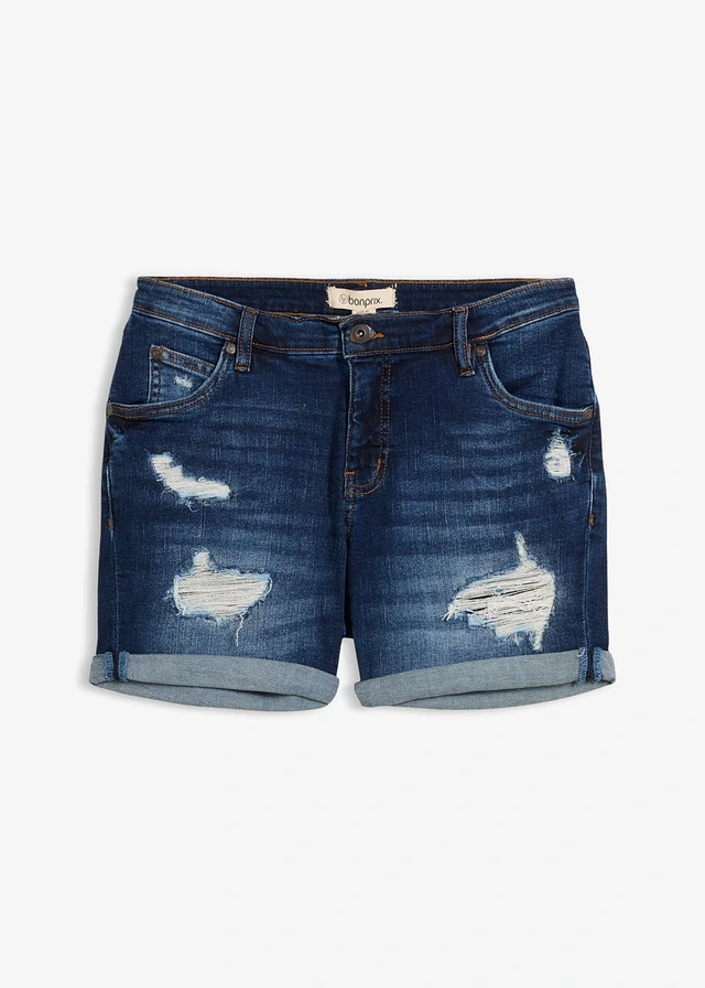 Jeans mid waist short met destroyed effecten