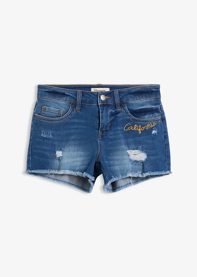 Jeans short met borduursel • blauw denim • bonprix online shop