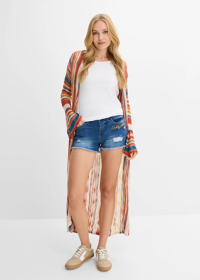 Short en jean à broderie, Couleur: bleu denim