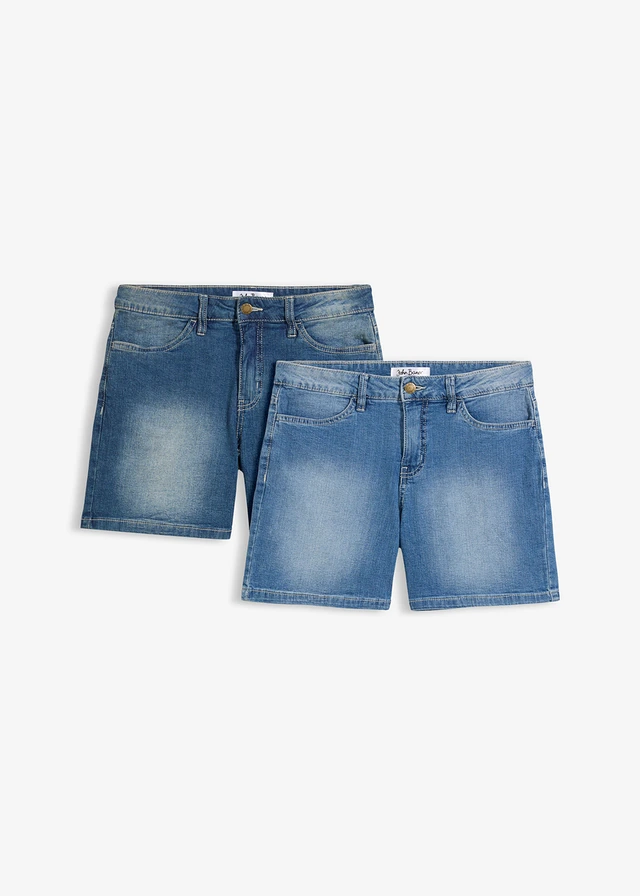 Stretch jeans short slim fit mid waist (set van 2)