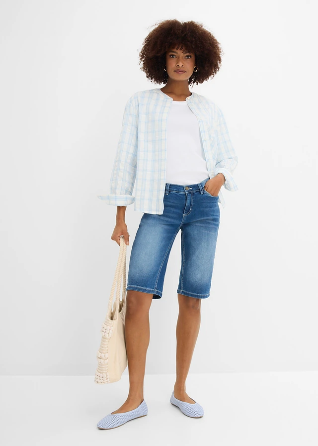 Bermudy dżinsowe "komfort-stretch" jasnoniebieski denim "used"