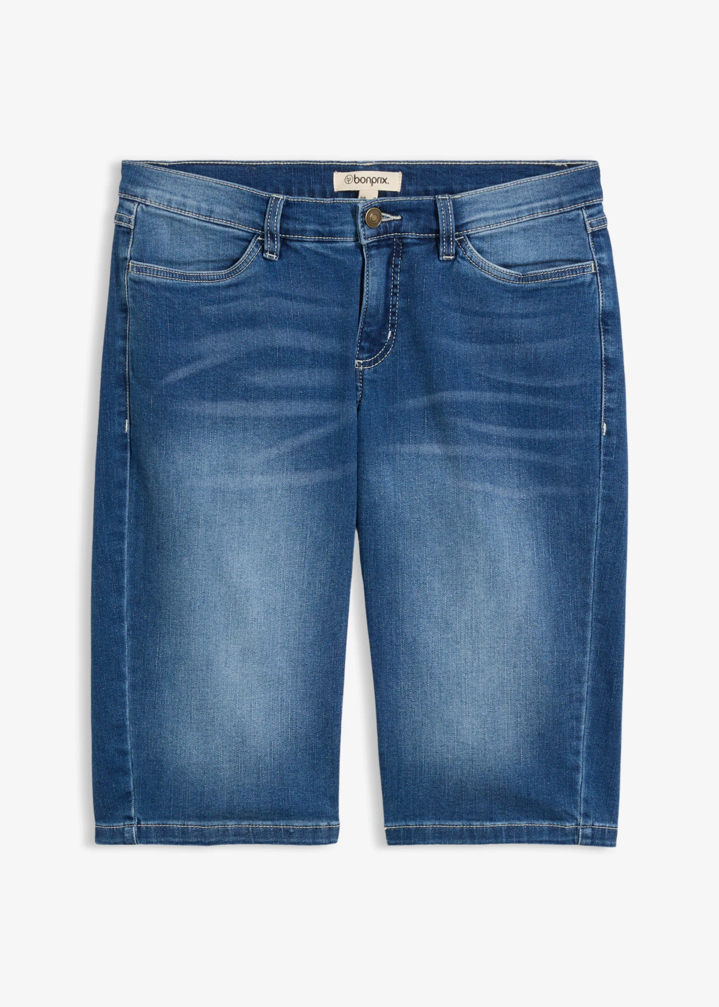 Bermudy jeansowe ze stretchem, średni stan • jasnoniebieski denim "used" • sklep bonprix