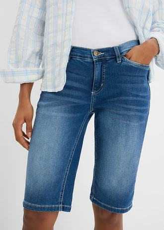 Bermudy jeansowe ze stretchem, średni stan • jasnoniebieski denim "used" • sklep bonprix