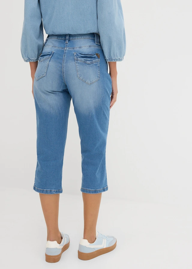 Slim fit capri jeans met mid waist, Kleur: blue stone
