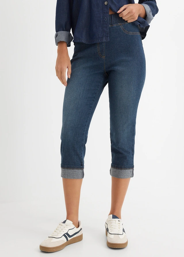 Jegging, mid waist met een comfortabele tailleband • donkerblauw denim • bonprix online shop