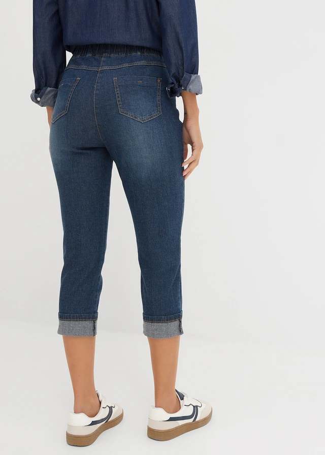 Jean slim, taille mi-haute, coton, Couleur: bleu foncé denim