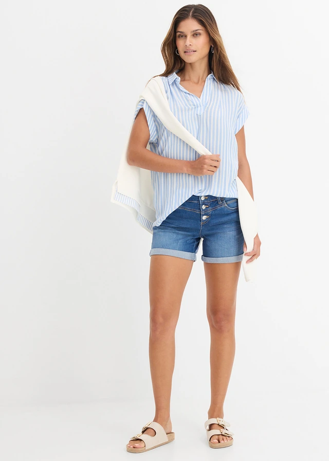 Short en jean taille mi-haute, Couleur: bleu denim used