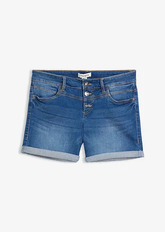 Jeans short, mid waist, Kleur: blauw denim used