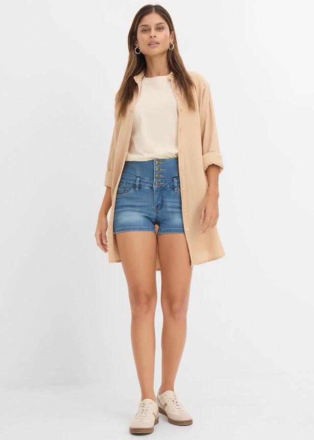 Short en jean taille haute, Couleur: bleu bleached