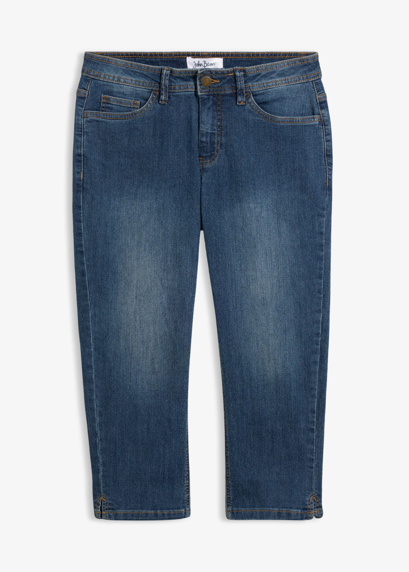 Jeansy slim fit, cropped, średni stan • ciemnoniebieski "used" • sklep bonprix