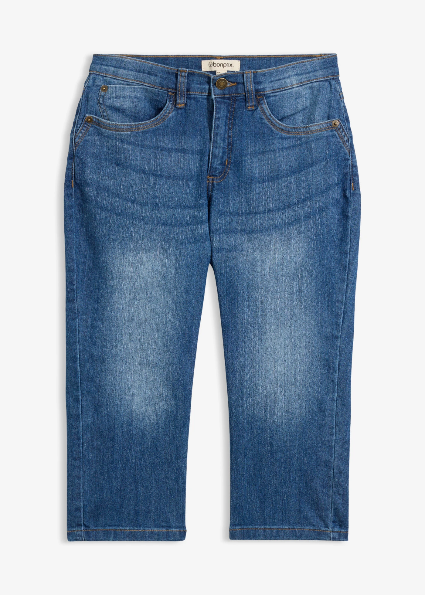 Capri džíny, Mid Waist, Slim Fit • modrá used • bonprix obchod