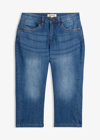 Capri džíny, Mid Waist, Slim Fit • modrá used • bonprix obchod