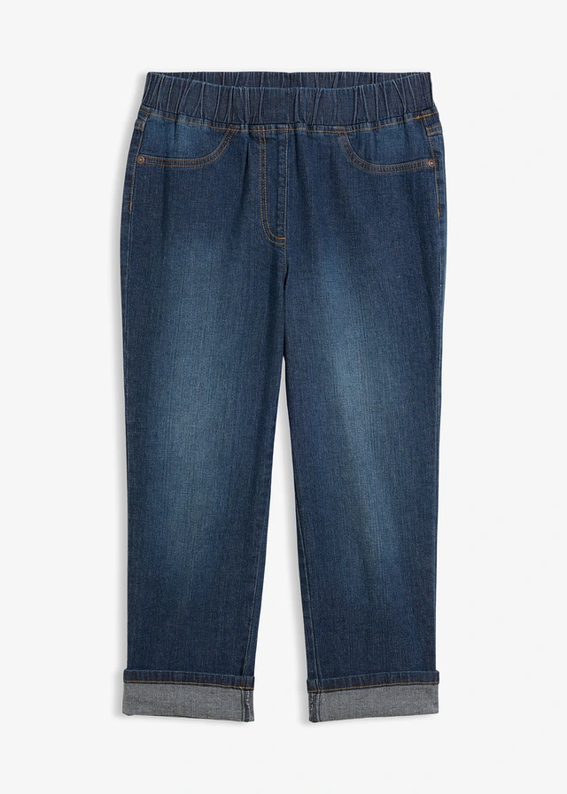 Jean slim, taille mi-haute, coton, Couleur: bleu foncé denim
