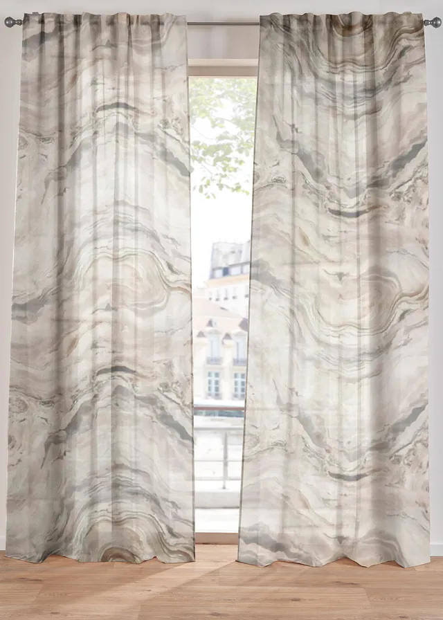 Gordijn met print (1 stuk), Kleur: grijs-sand