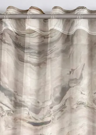 Gordijn met print (1 stuk), Kleur: grijs-sand