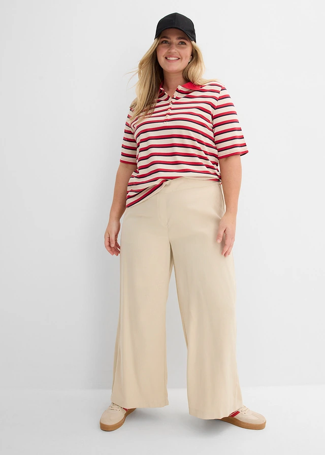Polo 100% coton, Couleur: rouge-bleu foncé-beige galet rayé