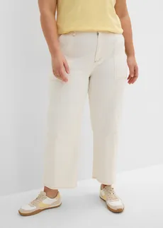 Spodnie o skróconej długości z diagonalu z mieszanki bawełny i elastanu, kolor: biały perłowy