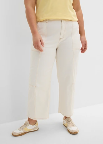 Pantalon raccourci en twill coton extensible, Couleur: blanc nacré