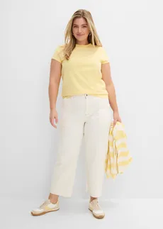 Zkrácené keprové kalhoty ze směsi bavlny a elastanu, barva: perlově bílá