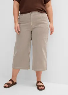 Pantalon en twill à taille élastiquée, Couleur: marron-écru rayé