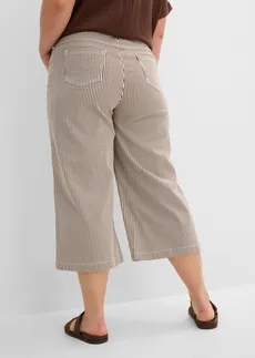 Pantalon en twill à taille élastiquée, Couleur: marron-écru rayé