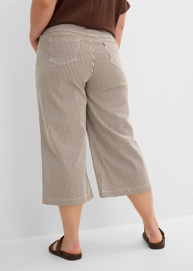 Twill broek met een comfortabele band, Kleur: bruin/wolwit verticaal gestreept