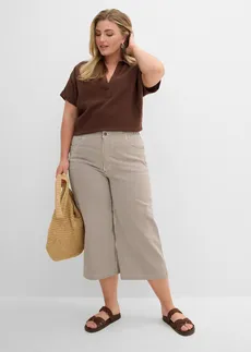 Pantalon en twill à taille élastiquée, Couleur: marron-écru rayé