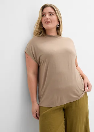 T-shirt van zachte viscose, Kleur: taupe