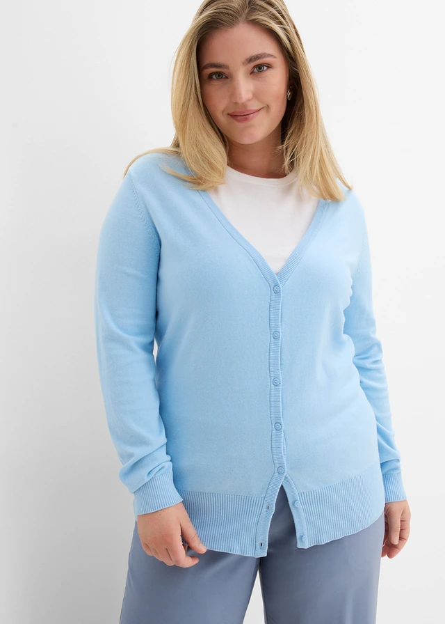 Gilet boutonné en maille fine, Couleur: bleu clair